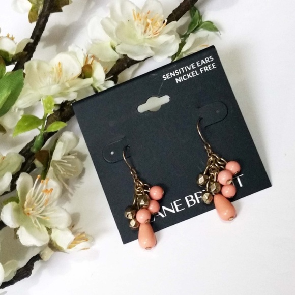 Lane Bryant Jewelry - Lane Bryant Beaded Cluster Dangle Earrings; Peach